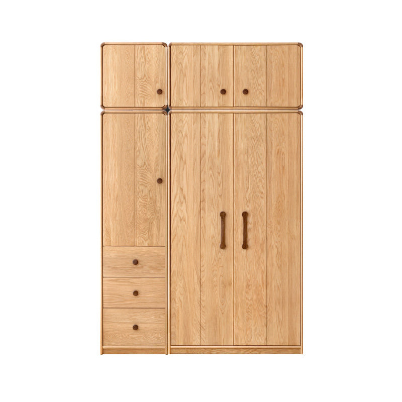 Wardrobe Closet Light Wood Solid Wood Hinged with Drawer with Garment Rod