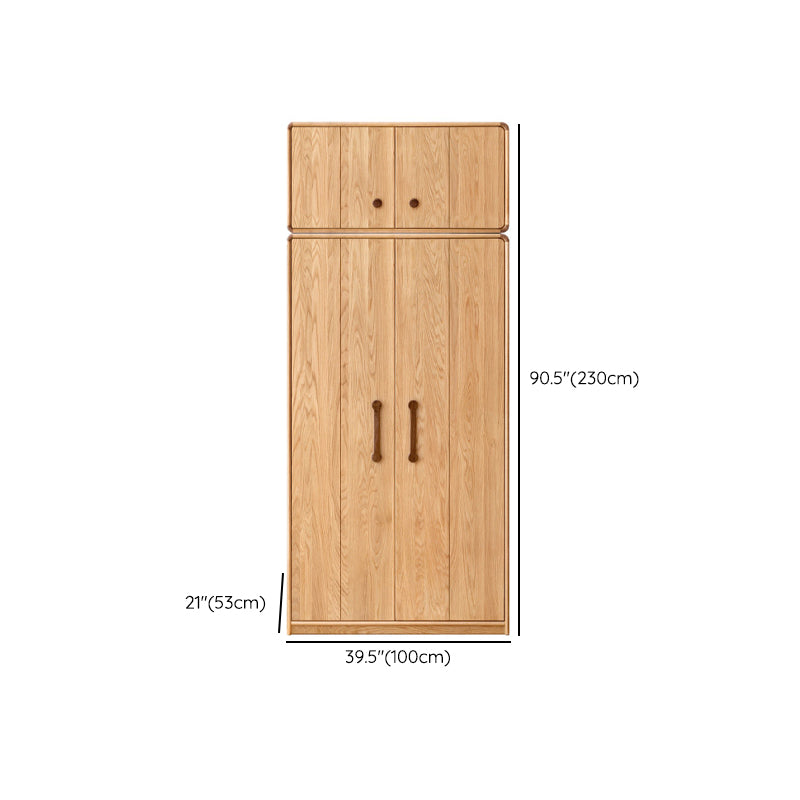 Wardrobe Closet Light Wood Solid Wood Hinged with Drawer with Garment Rod