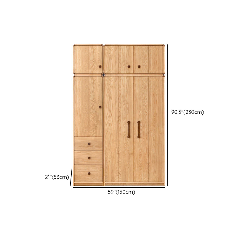 Wardrobe Closet Light Wood Solid Wood Hinged with Drawer with Garment Rod