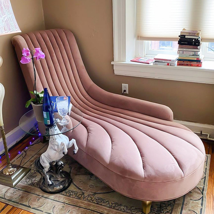 Luxury Style Velvet Chaise Lounge Bedroom Recessed Arms Chaise