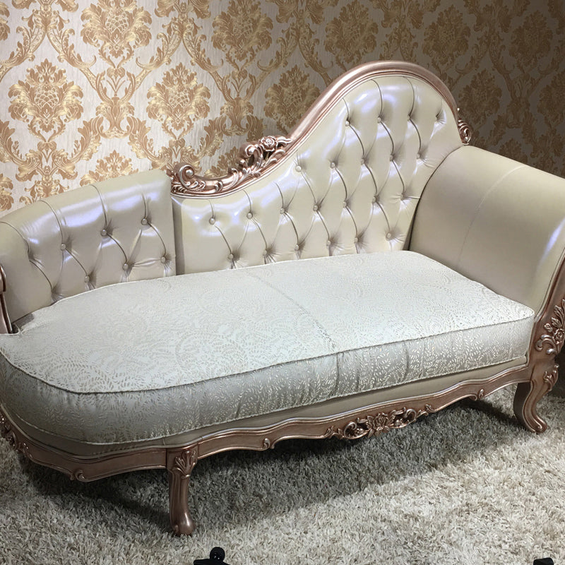 French Country Upholstered Chaise Lounge Couch Wood Chaise Lounge Chair