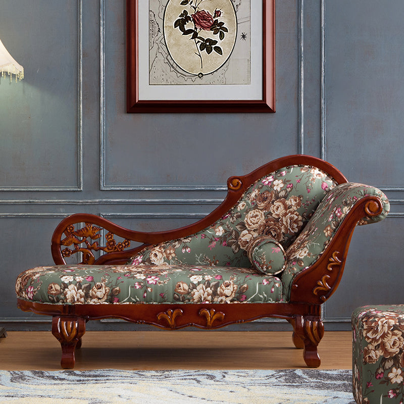 French Country Upholstered Chaise Lounge Couch One Armed Lounge Chair in Solid Wood