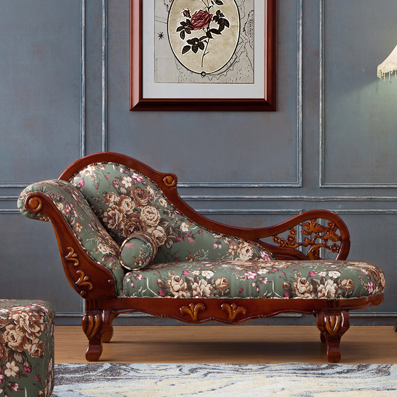French Country Upholstered Chaise Lounge Couch One Armed Lounge Chair in Solid Wood