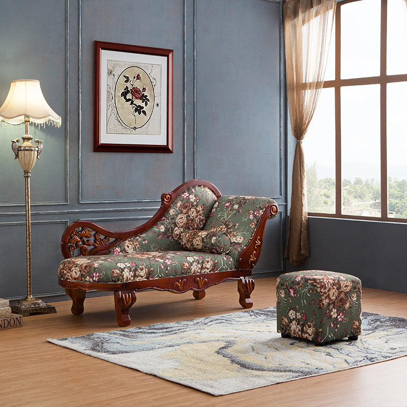 French Country Upholstered Chaise Lounge Couch One Armed Lounge Chair in Solid Wood