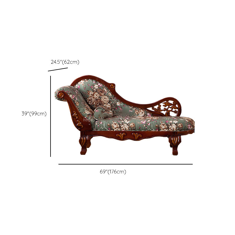 French Country Upholstered Chaise Lounge Couch One Armed Lounge Chair in Solid Wood