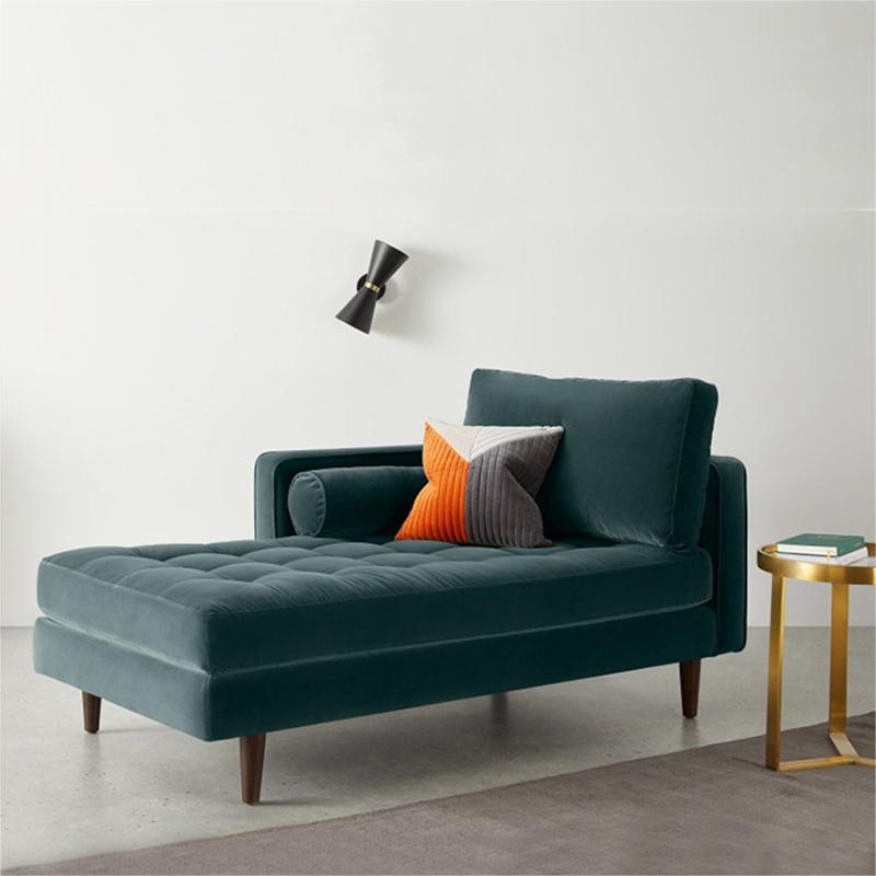 Contemporary Upholstered Chaise Lounge Square Arms Chaise in Green/Blue