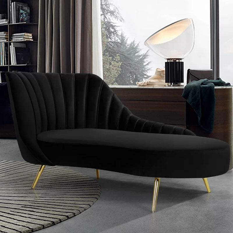 Glam Upholstered Velvet Chaise Lounge Couch Metal Chaise Lounge Chair