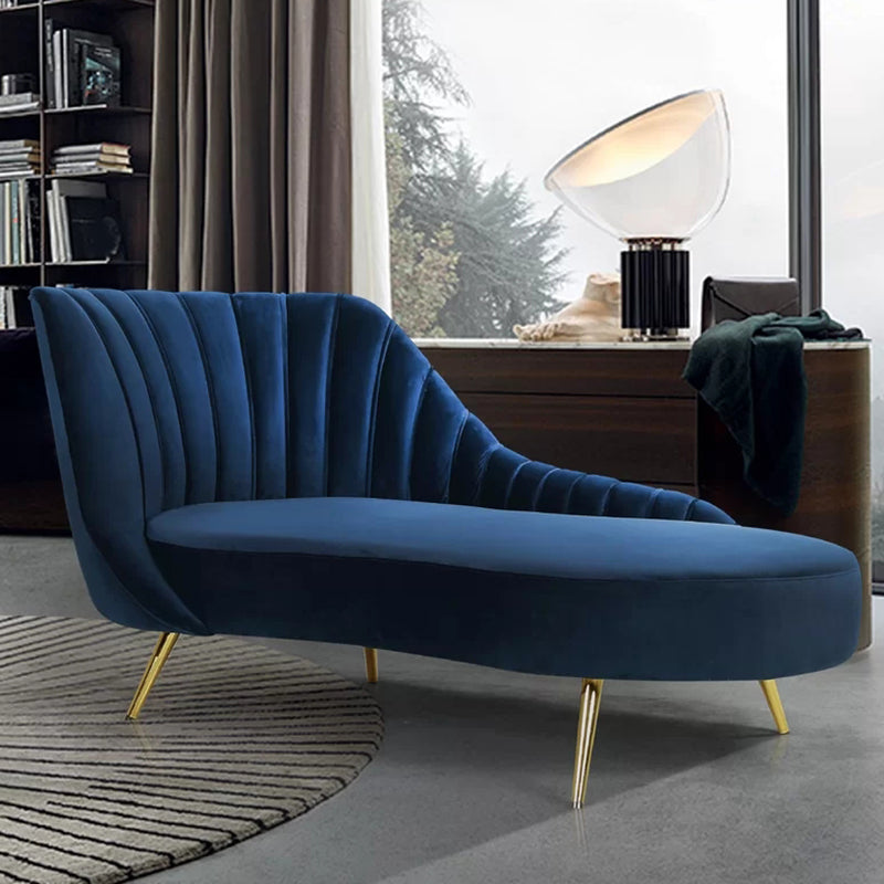 Glam Upholstered Velvet Chaise Lounge Couch Metal Chaise Lounge Chair