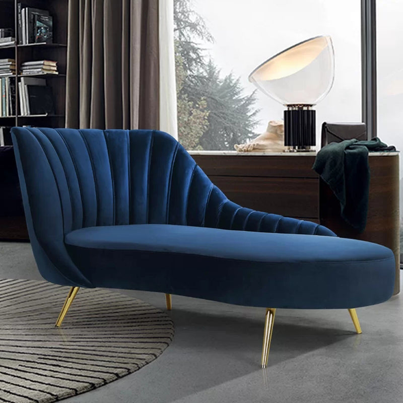 Glam Upholstered Velvet Chaise Lounge Couch Metal Chaise Lounge Chair
