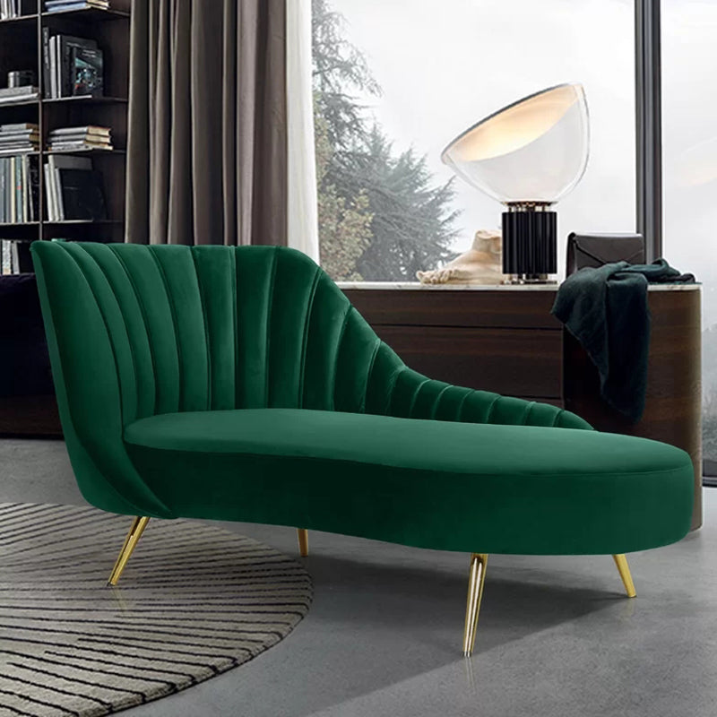 Glam Upholstered Velvet Chaise Lounge Couch Metal Chaise Lounge Chair