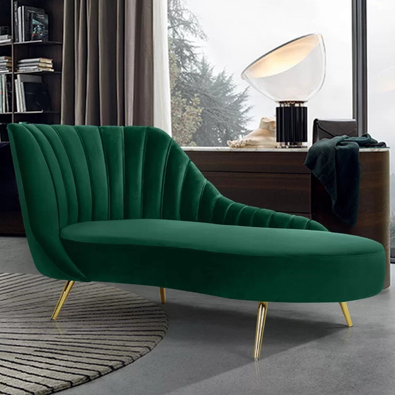Glam Upholstered Velvet Chaise Lounge Couch Metal Chaise Lounge Chair