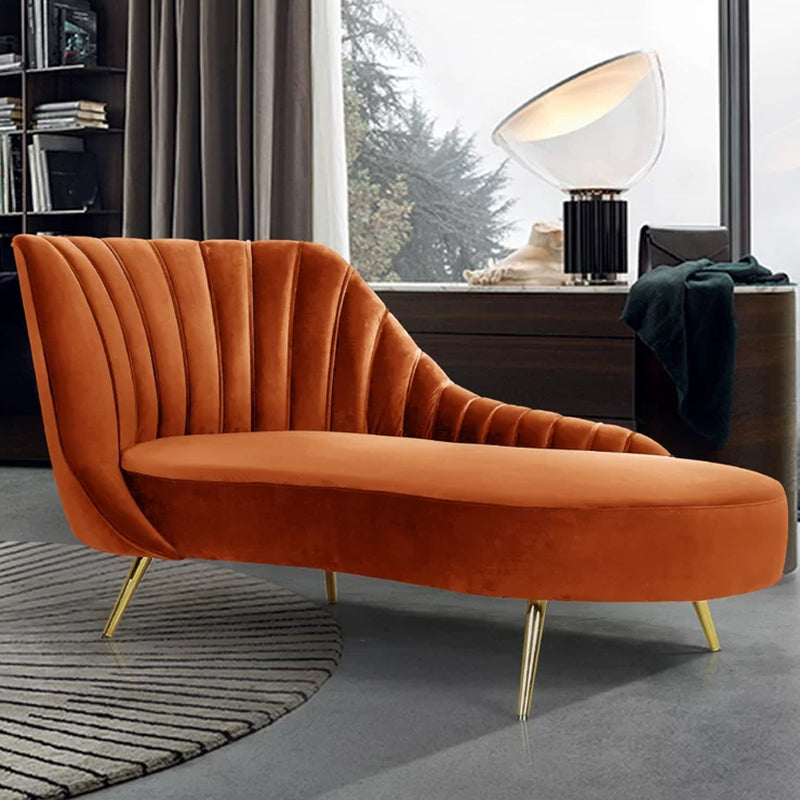 Glam Upholstered Velvet Chaise Lounge Couch Metal Chaise Lounge Chair