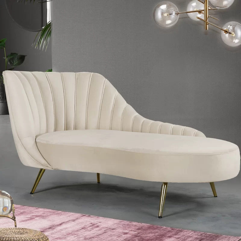 Glam Upholstered Velvet Chaise Lounge Couch Metal Chaise Lounge Chair