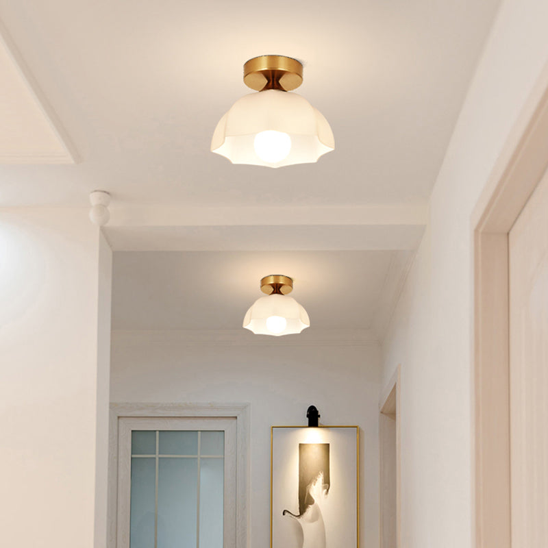 Geometric Shape Glass Flush Light Modern Style 1 Light Flush Mount Ceiling Lights in Gold