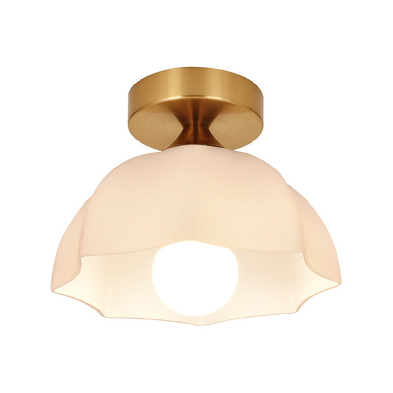 Geometric Shape Glass Flush Light Modern Style 1 Light Flush Mount Ceiling Lights in Gold