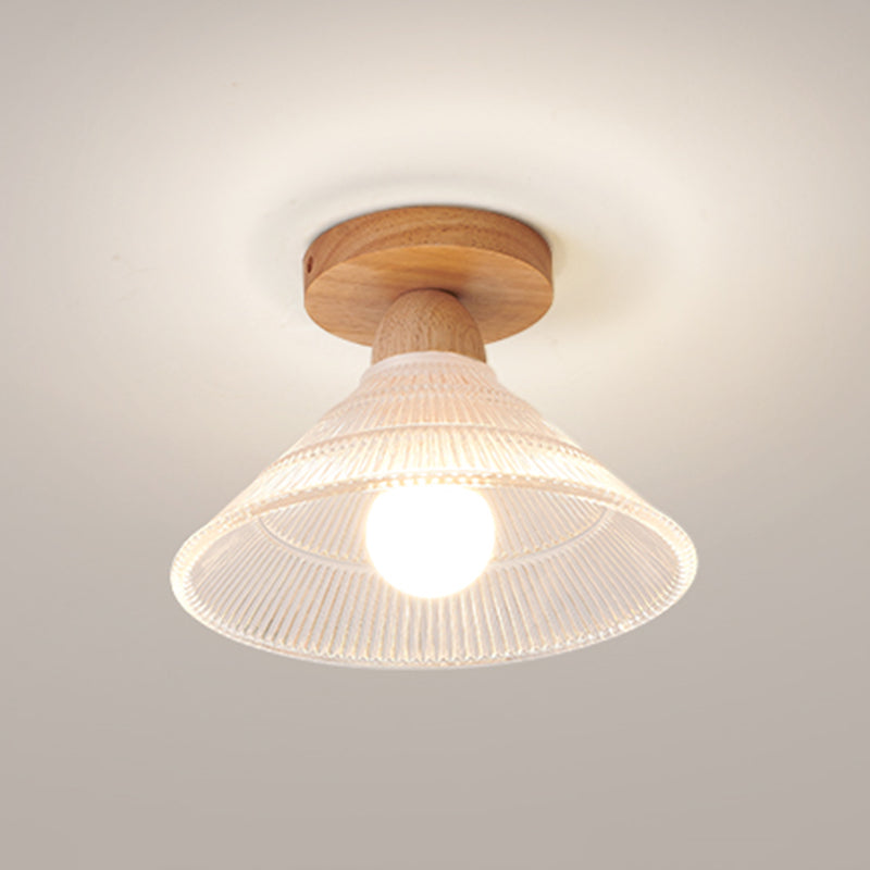 Wood Geometric Shape Flush Light Modern Style 1 Light Flush Mount Ceiling Lights in Brown