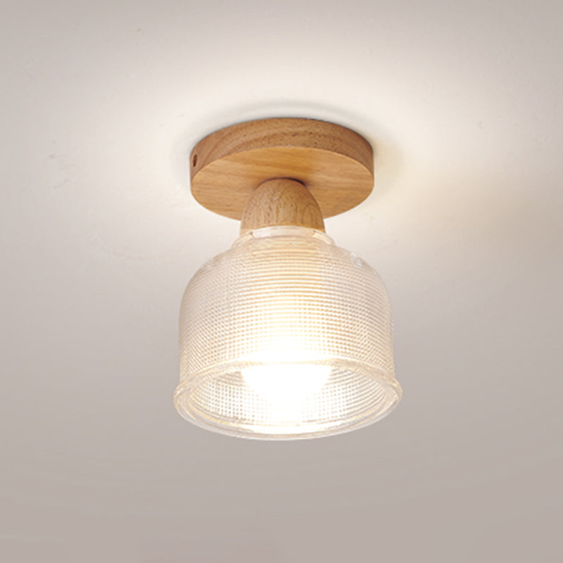 Wood Geometric Shape Flush Light Modern Style 1 Light Flush Mount Ceiling Lights in Brown
