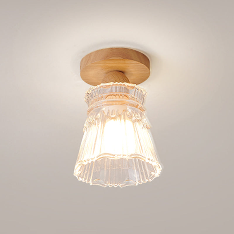 Wood Geometric Shape Flush Light Modern Style 1 Light Flush Mount Ceiling Lights in Brown