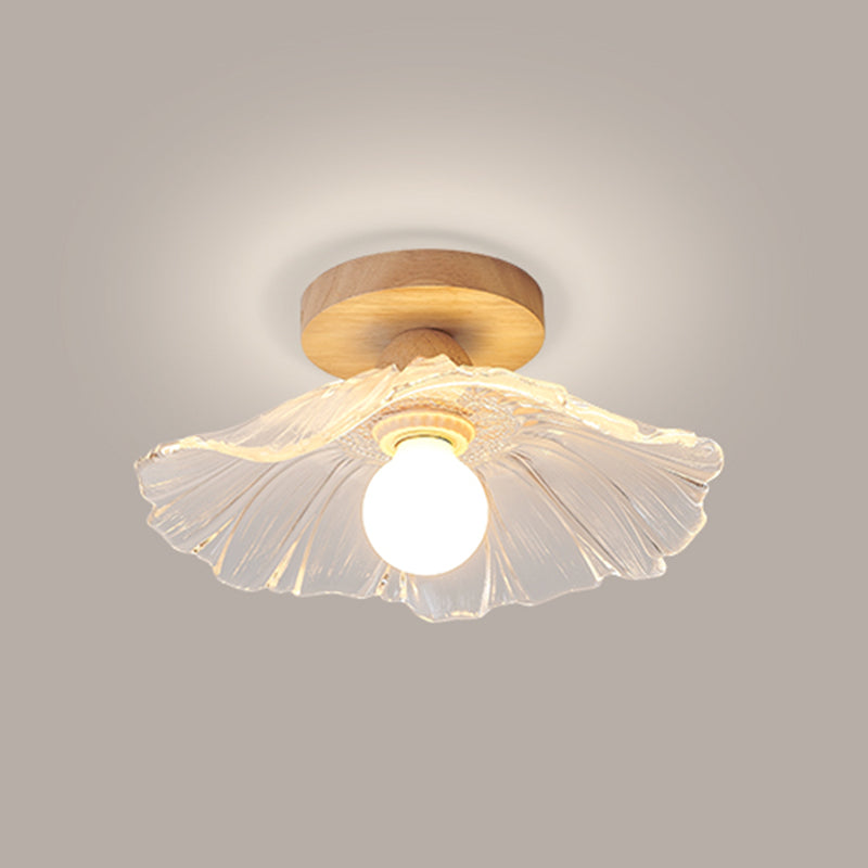 Wood Geometric Shape Flush Light Modern Style 1 Light Flush Mount Ceiling Lights in Brown