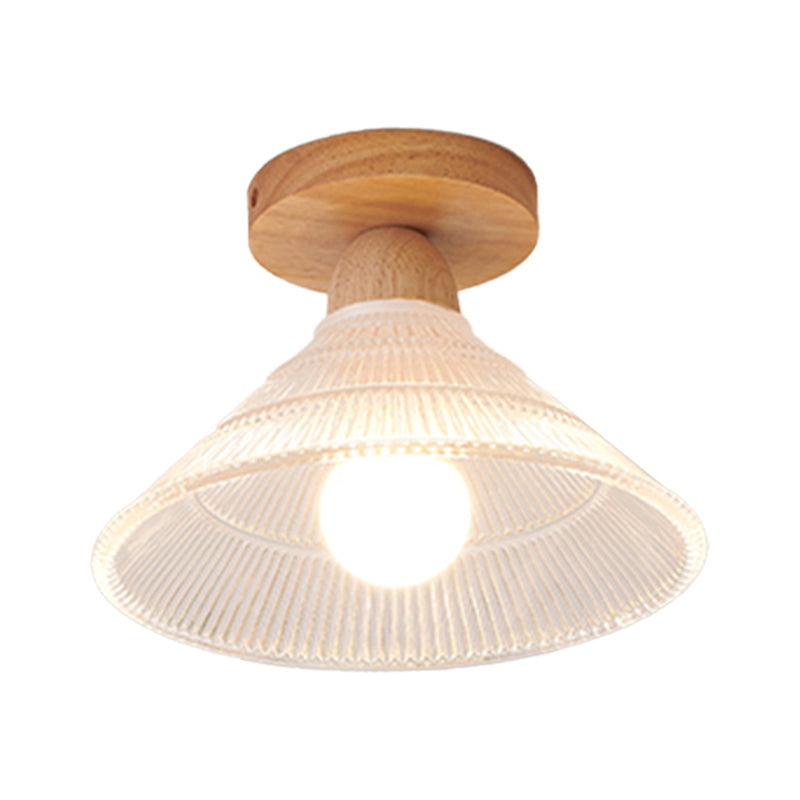 Wood Geometric Shape Flush Light Modern Style 1 Light Flush Mount Ceiling Lights in Brown