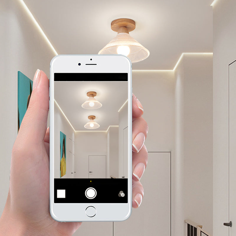 Wood Geometric Shape Flush Light Modern Style 1 Light Flush Mount Ceiling Lights in Brown