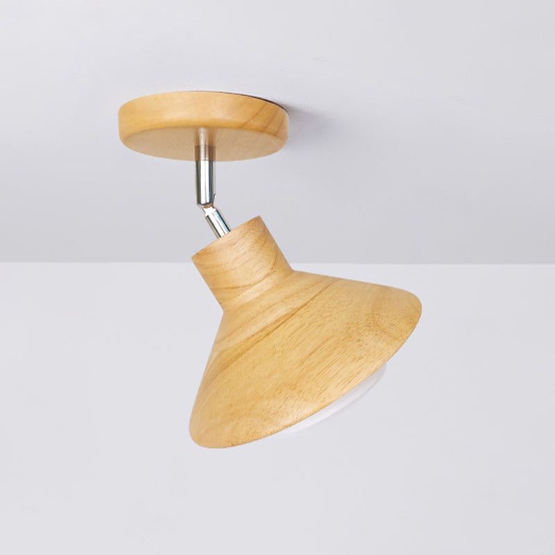 Cone Shape Wood Flush Light Modern Style 1 Light Flush Mount Ceiling Lights in Brown