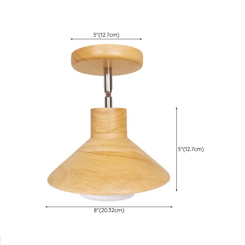 Cone Shape Wood Flush Light Modern Style 1 Light Flush Mount Ceiling Lights in Brown