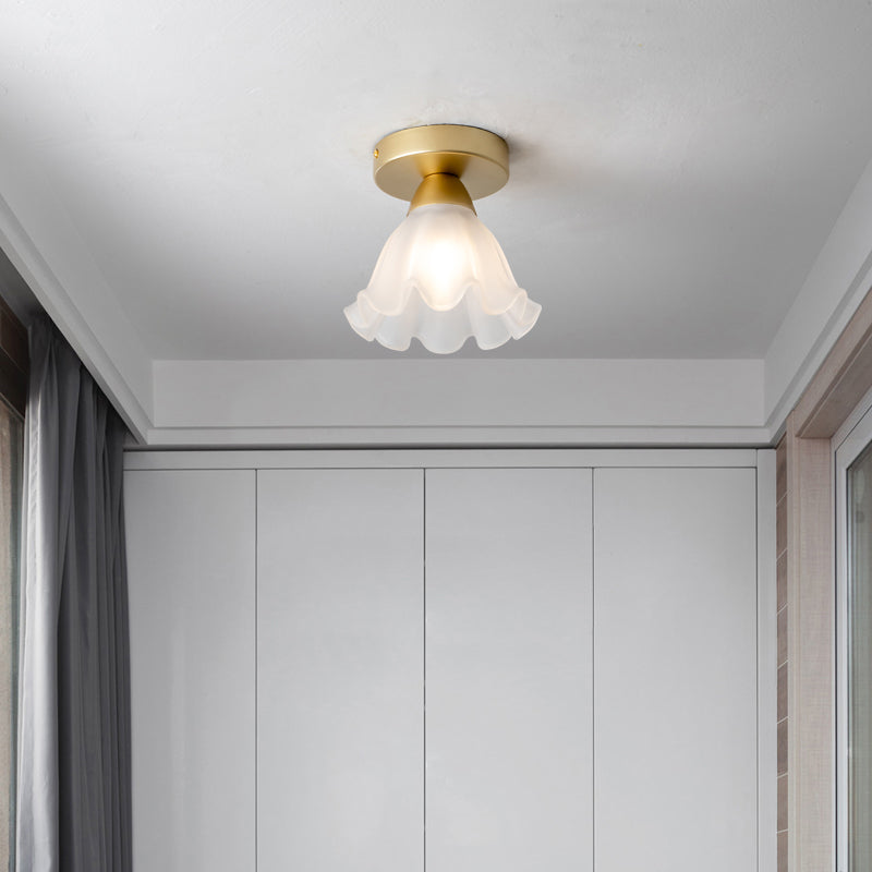 Flower Shape Glass Flush Light Modern Style 1 Light Flush Mount Ceiling Lights in Gold