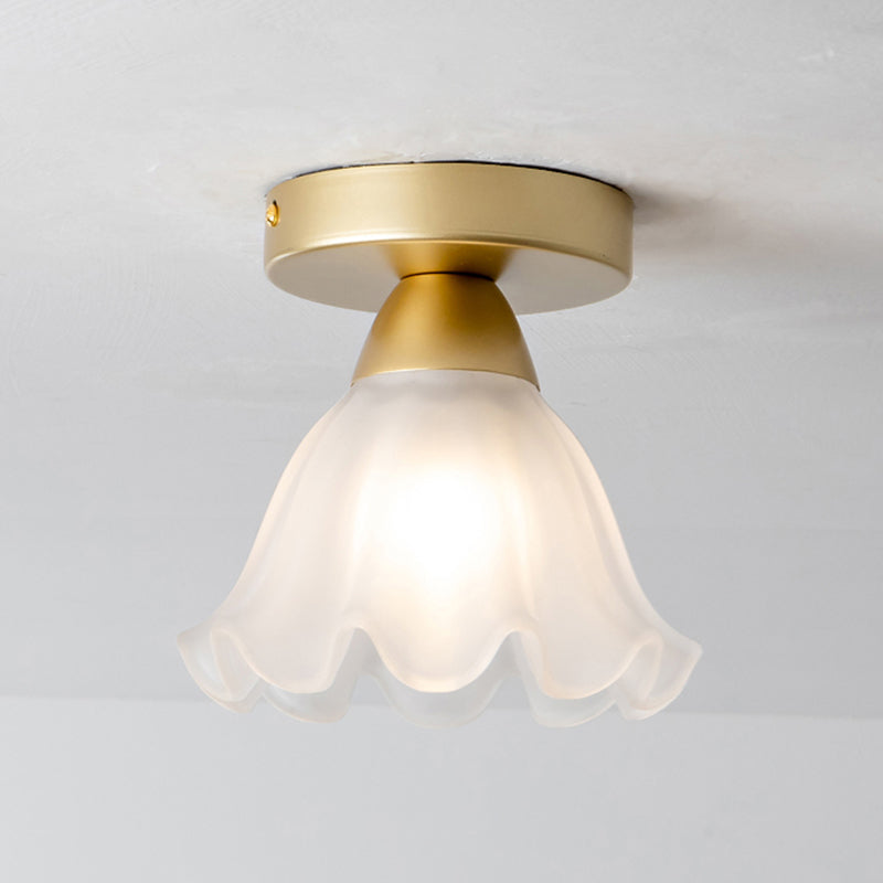 Flower Shape Glass Flush Light Modern Style 1 Light Flush Mount Ceiling Lights in Gold