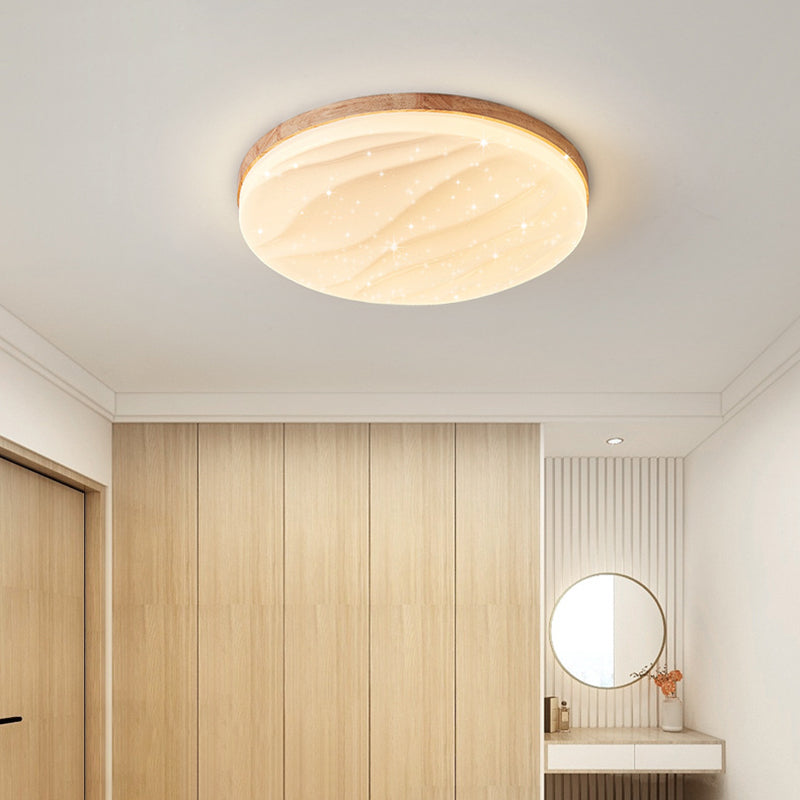 Round Shape Wood Flush Light Modern Style 1 Light Flush Mount Ceiling Lights in Brown