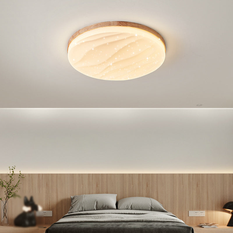 Round Shape Wood Flush Light Modern Style 1 Light Flush Mount Ceiling Lights in Brown