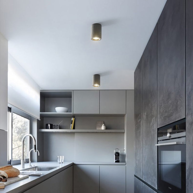 Modern LED Ceiling Flush Cylinder Black / White Cement Flush Mount