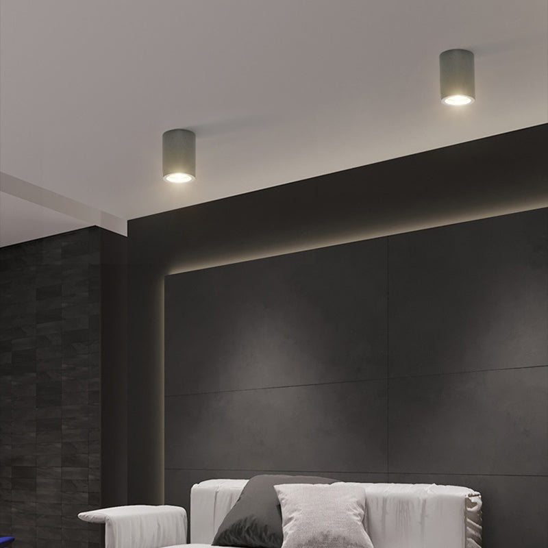 Modern LED Ceiling Flush Cylinder Black / White Cement Flush Mount