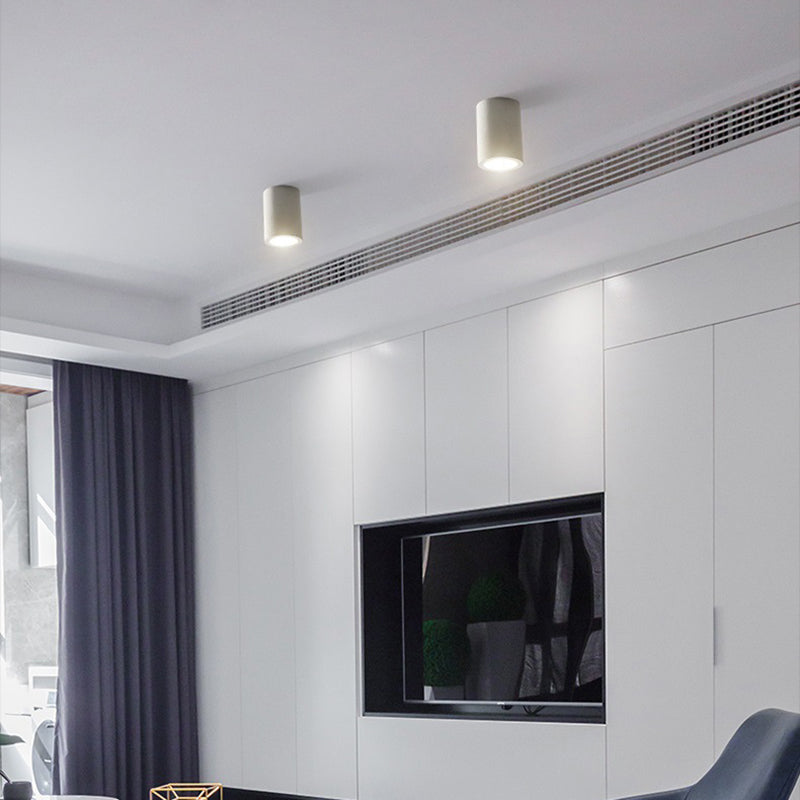 Modern LED Ceiling Flush Cylinder Black / White Cement Flush Mount