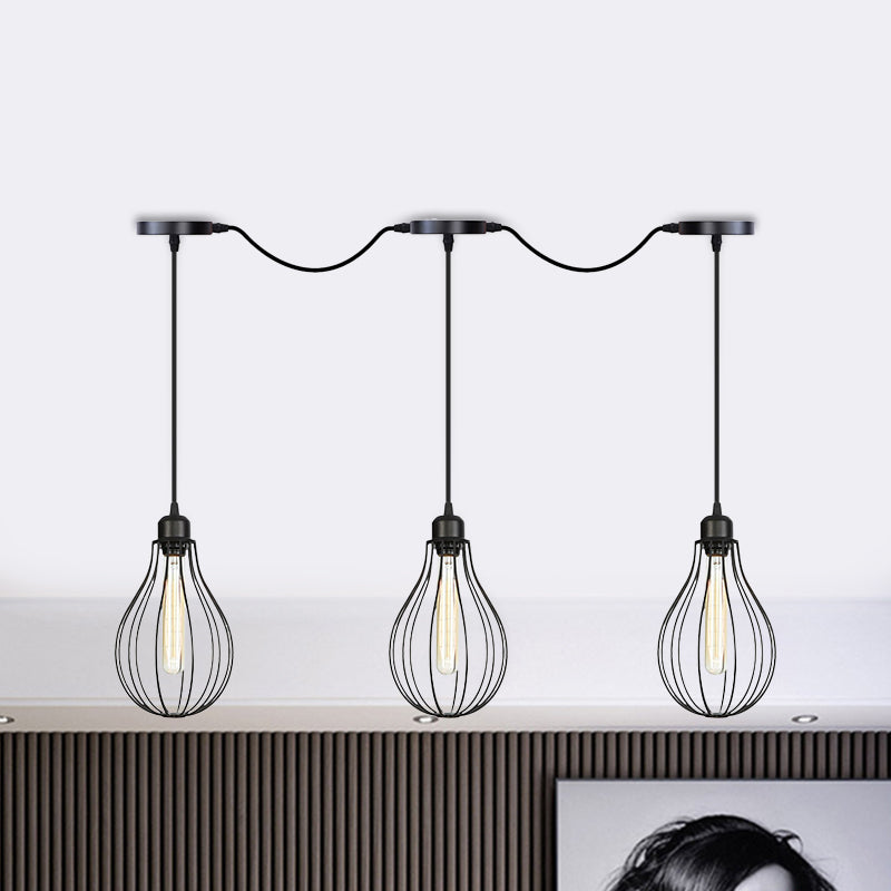 3/5/7-Bulb Multi Light Pendant Chandelier Industrial Pear Cage Iron Hanging Light Kit in Black