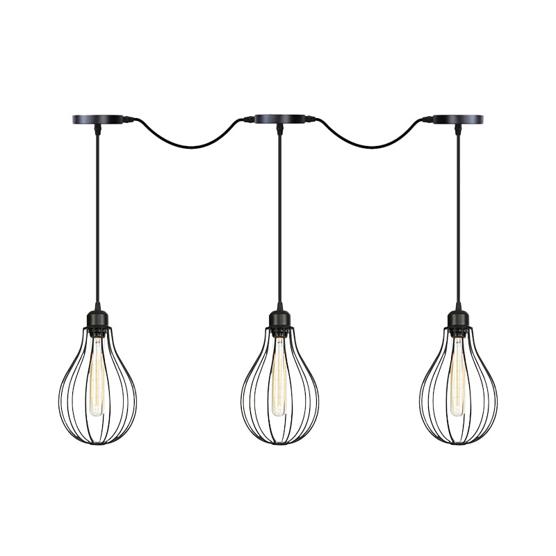 3/5/7-Bulb Multi Light Pendant Chandelier Industrial Pear Cage Iron Hanging Light Kit in Black