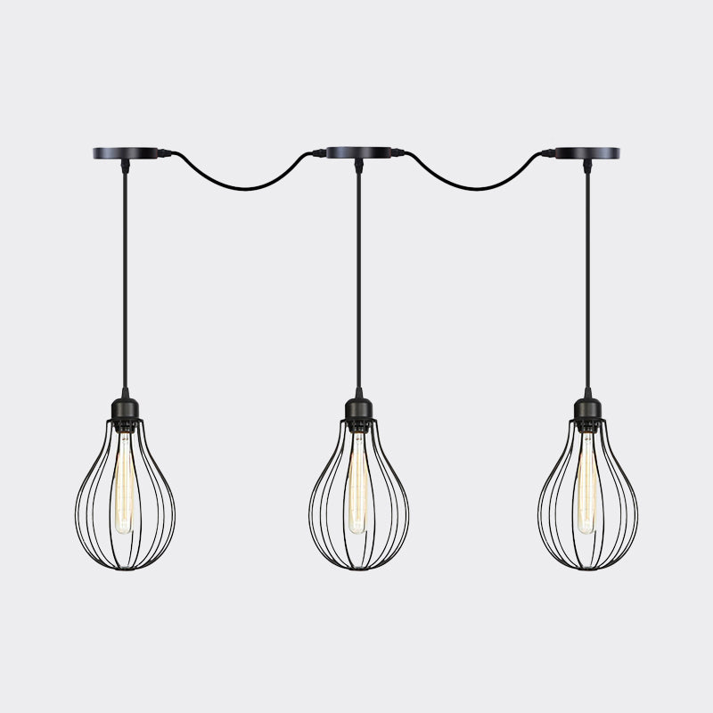 3/5/7-Bulb Multi Light Pendant Chandelier Industrial Pear Cage Iron Hanging Light Kit in Black
