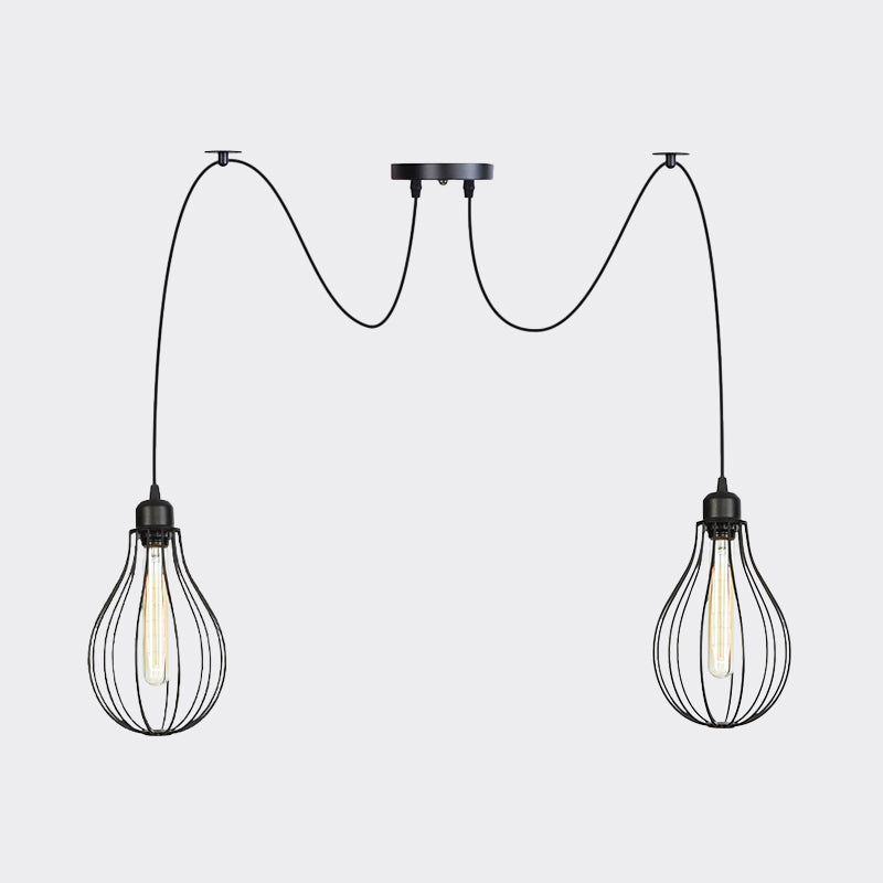 Iron Pear Cage Multiple Hanging Light Vintage 2/3/6-Light Coffee House Swag Pendulum Lamp in Black