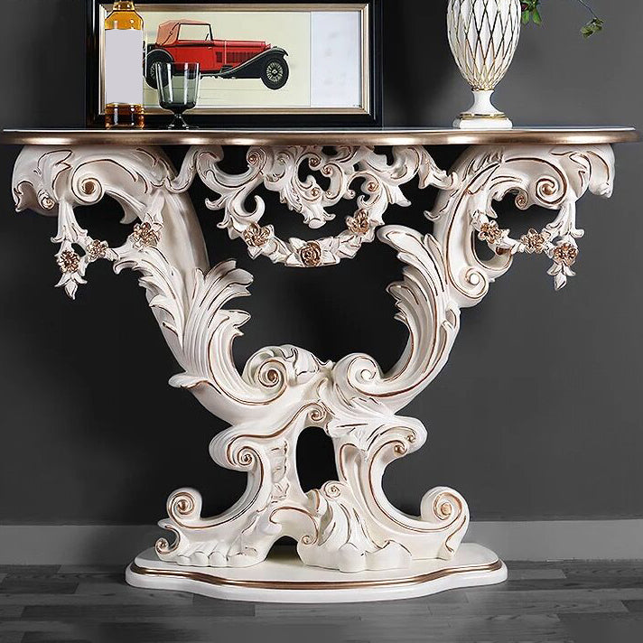 French Country Console Table Brown/Black/White/Gold Wooden Console Sofa Table