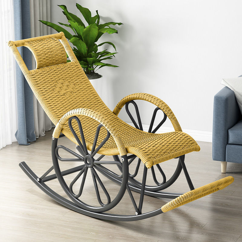 Iron Base Leisure Single Chaise Lazy Chair Balcony Recliner Rocking Chair
