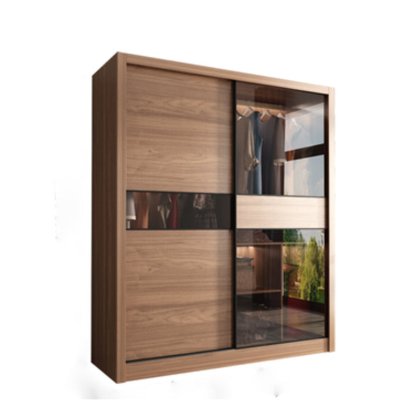 Modern Bedroom Wooden Storage Cabinet Sliding Doors Armoire with Glass Doors