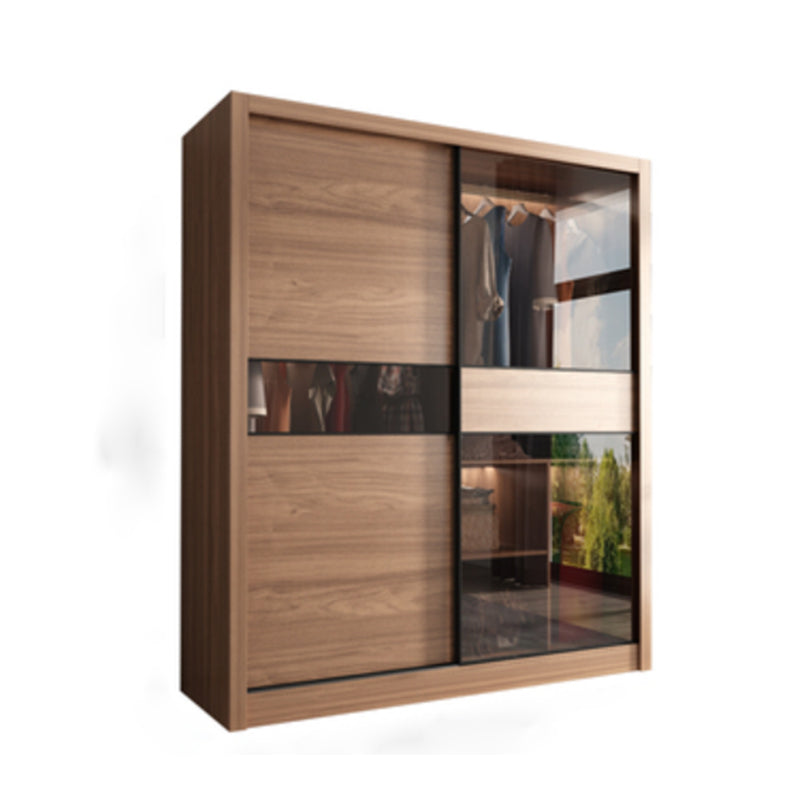 Modern Bedroom Wooden Storage Cabinet Sliding Doors Armoire with Glass Doors