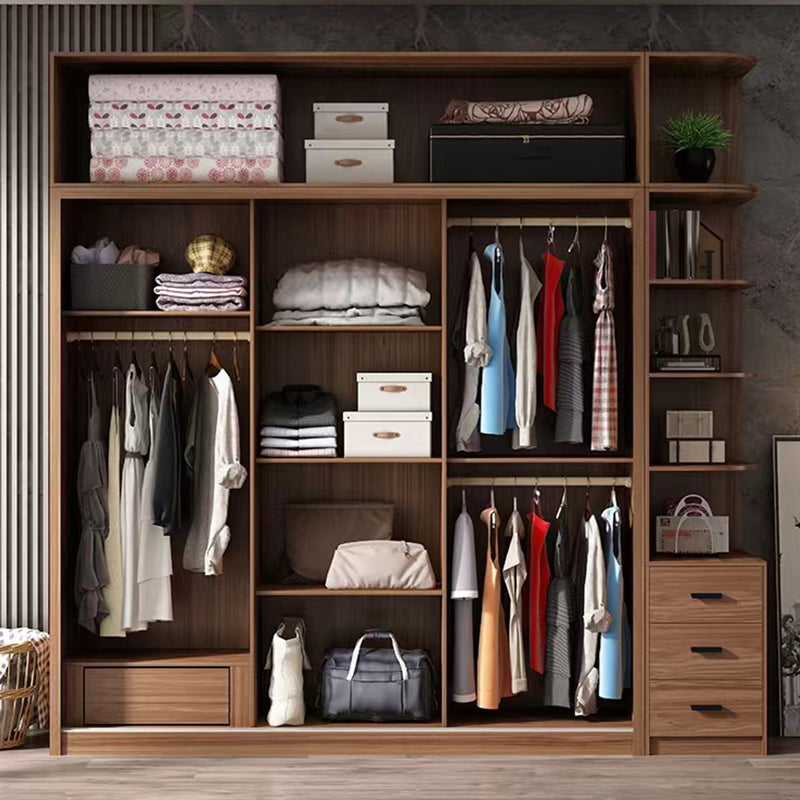 Modern Bedroom Wooden Storage Cabinet Sliding Doors Armoire with Glass Doors