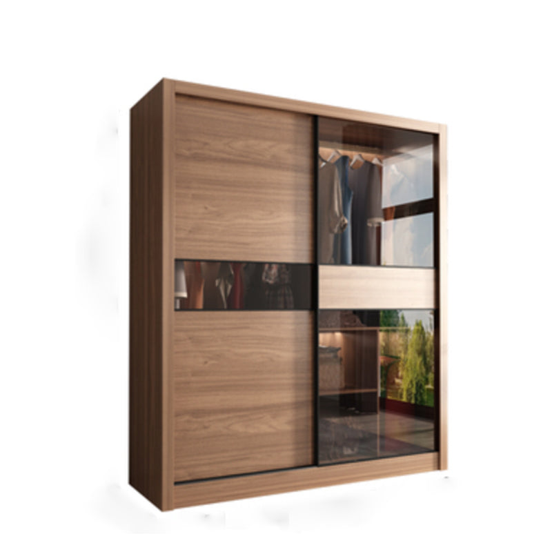 Modern Bedroom Wooden Storage Cabinet Sliding Doors Armoire with Glass Doors