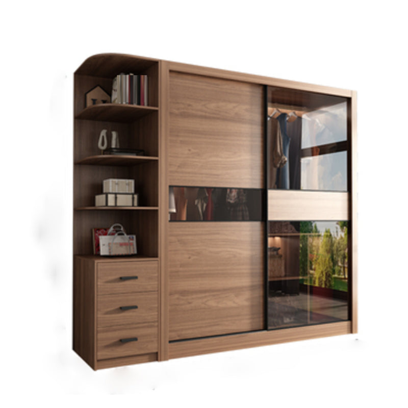 Modern Bedroom Wooden Storage Cabinet Sliding Doors Armoire with Glass Doors