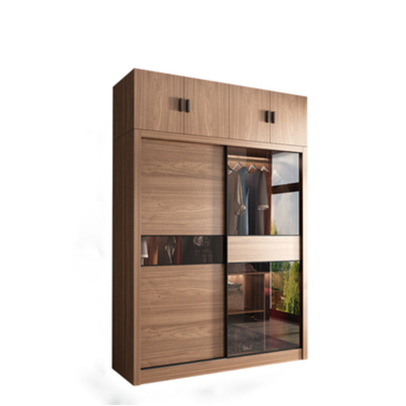 Modern Bedroom Wooden Storage Cabinet Sliding Doors Armoire with Glass Doors