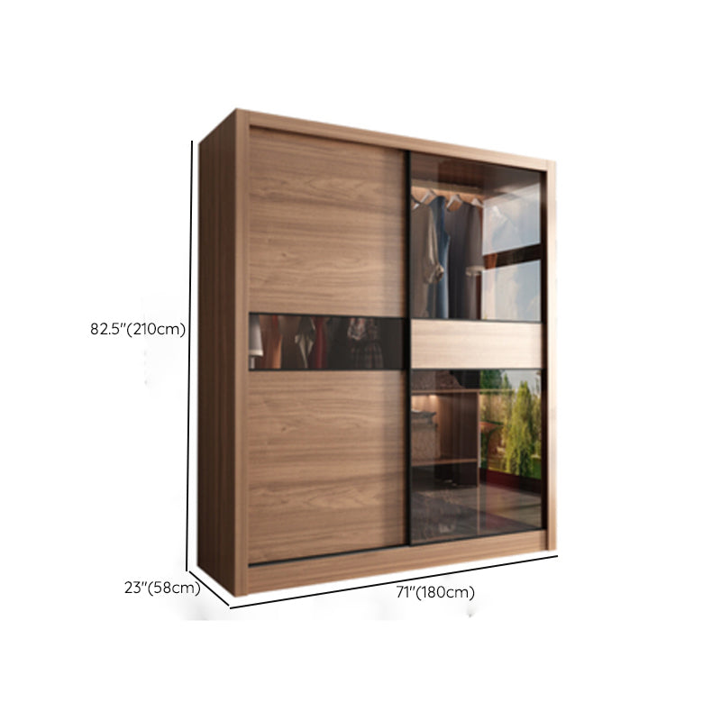 Modern Bedroom Wooden Storage Cabinet Sliding Doors Armoire with Glass Doors