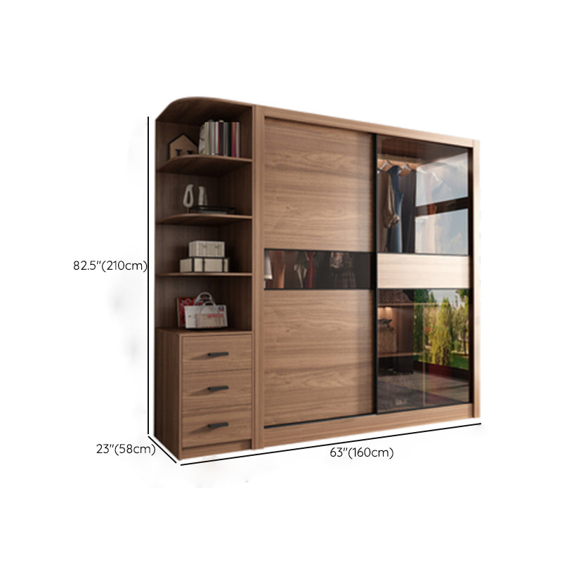 Modern Bedroom Wooden Storage Cabinet Sliding Doors Armoire with Glass Doors