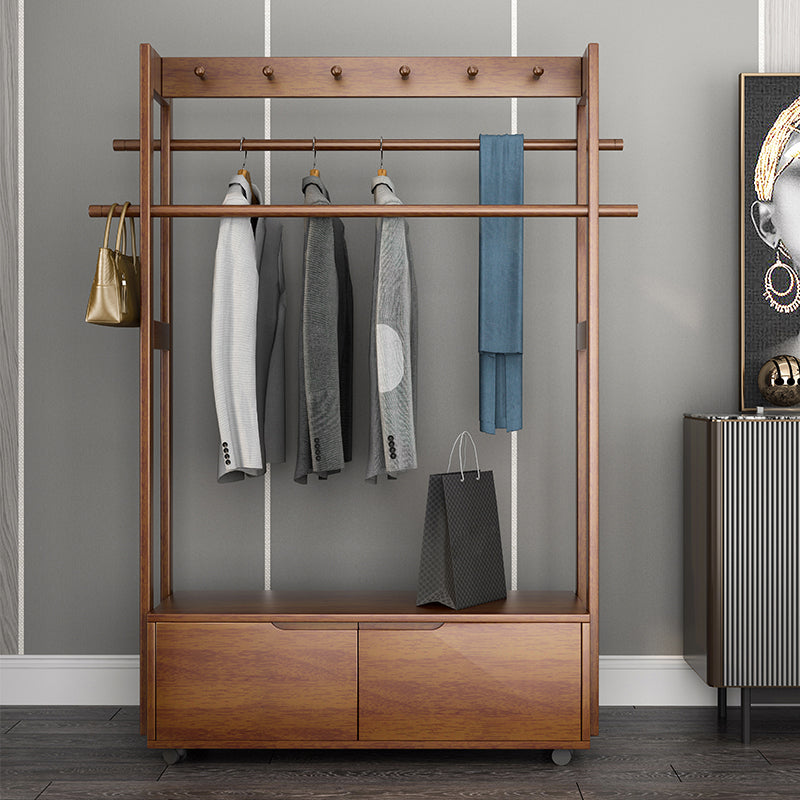 Modern Style Bedroom Wardrobe Movable Wooden Armoire with Drawers