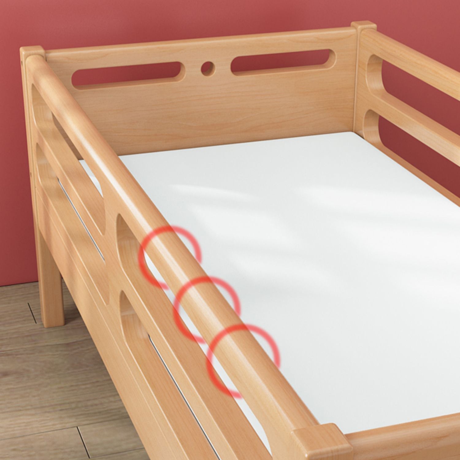 Natural Contemporary Solid Wood Nursery Bed with Guardrail for Bedroom